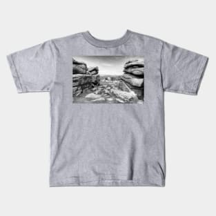 Combestone Tor Dartmoor National Park, Devon, Black And White Kids T-Shirt